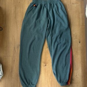 Aviator Nation Gray Joggers with Rainbow Stripe